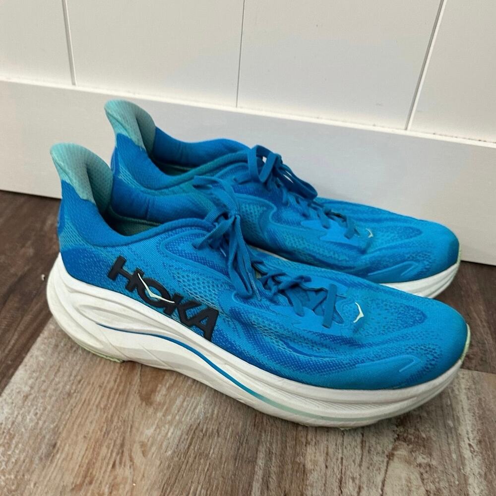 Hoka Clifton 10 with Metarocker CMEVA midsole running shoes blue mens sz 11 GUC